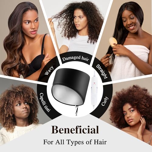 Heated Electric Thermal Steamer Cap for Natural Black Hair - Black