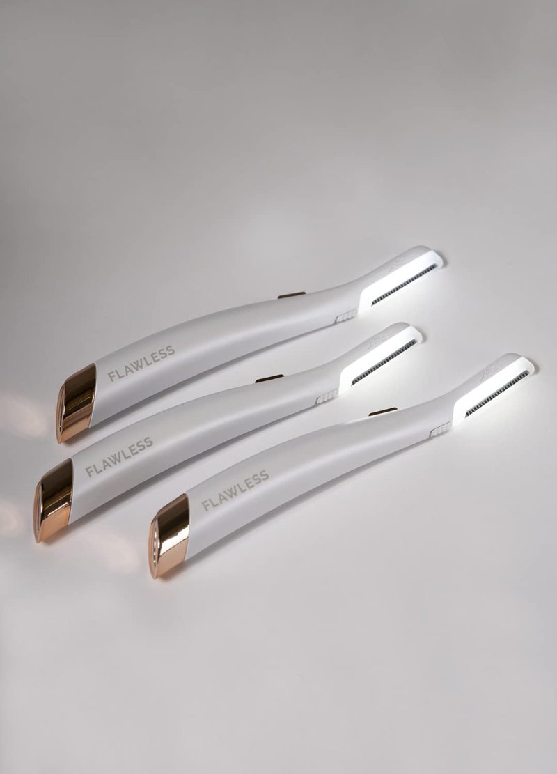 Flawless Dermaplane Glo Lighted Facial Exfoliator - Non-Vibrating | 6 Replacement Heads, White/Rose Gold
