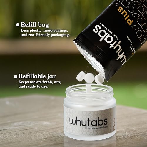 WhyTabs Plus+ Refill Toothpaste Tablets with 5% Nano-Hydroxyapatite, Probiotics & Travel Bag