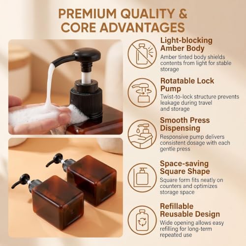 2 Pack 250ml Refillable Plastic Pump Bottles for Liquid Soap & Toiletries