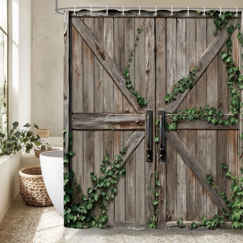 Rustic Barn Door Vines Shower Curtain - Farmhouse Bathroom Decor, 72x72 in