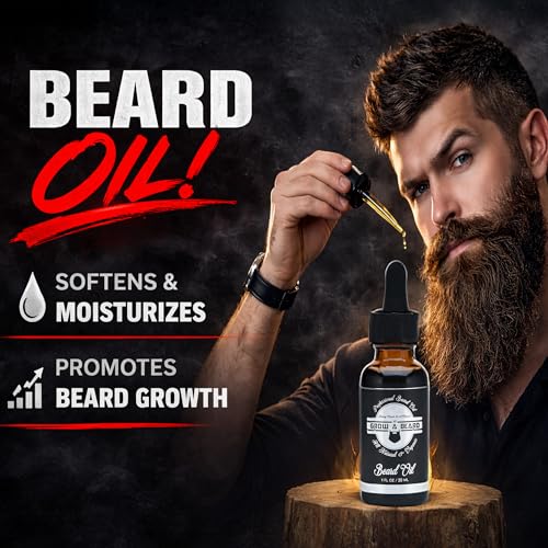 Beard Brush, Beard Comb, Beard Oil, & Beard Balm Grooming Kit for Men's Care, Travel Facial Hair Set for Growth, Styling, Shine & Softness, Great Gifts for Him, Fathers Day, Dad Gifts