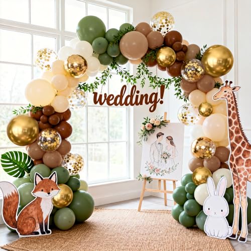 Sage Green & Brown Balloon Arch Kit - 129pcs Latex Jungle Decor