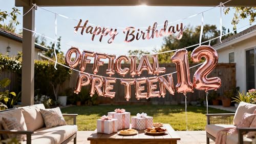 12th Birthday Decorations for Girls - Rose Gold Balloon Set