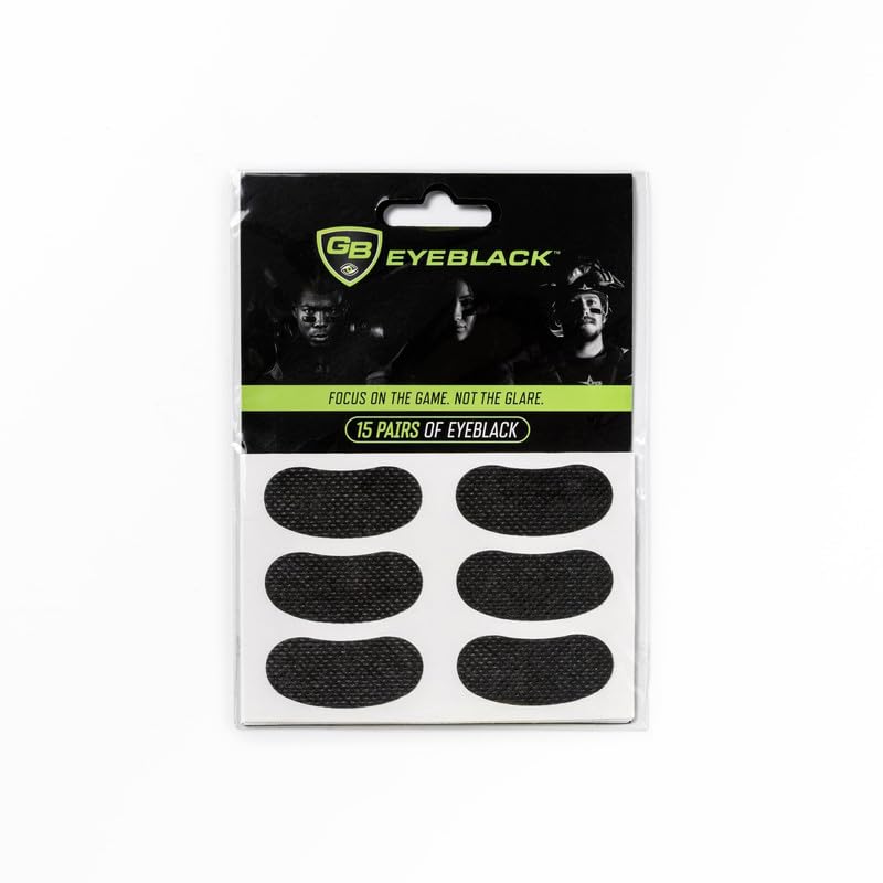 Breathable Eye Strips - Peel & Stick Athletic Eyeblack Stickers for Baseball, Football, Softball, Lacrosse | Black - 15 Pairs