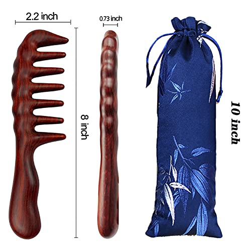 Denlydom Natural Red Sandalwood Wide Tooth Comb for Curly Hair Detangling