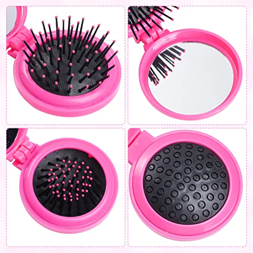 2-Pack Folding Travel Hair Brushes with Mirror - Portable Mini Brushes