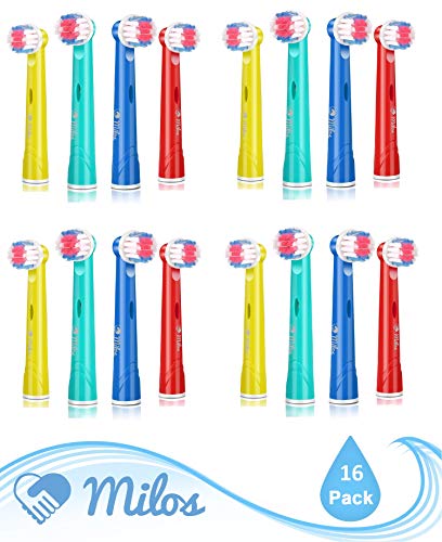 Milos Kids Replacement Toothbrush Heads - 16 Pack for Oral B