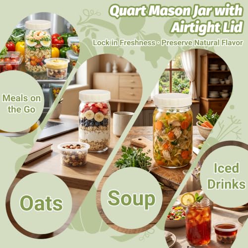 32oz Wide-Mouth Glass Salad Jars 2-Pack with Dressing Containers