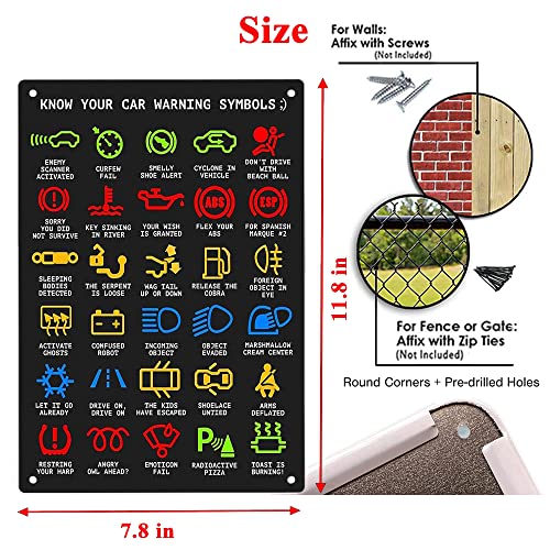 Funny Car Warning Lights Tin Sign - 12x8 Inch Wall Decor