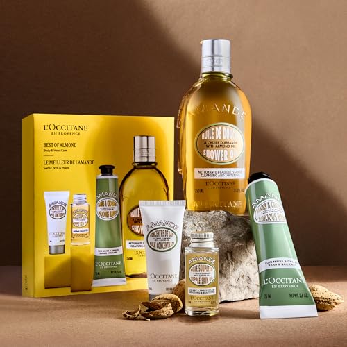 L'OCCITANE Almond Greatest Hits: Cleansing Shower & Supple Skin Oils, Moisturizer & Hand Cream, Purifies, Hydrates, Smooths Skin, Bath & Body Gift Set
