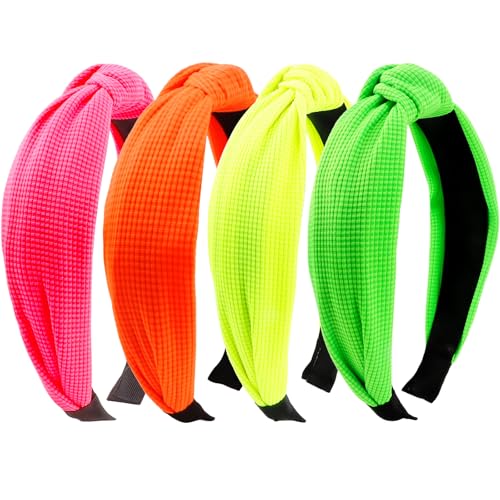 KICOSY Neon Headbands for Women 80s 90s Retro Fashion Knot Hair Bands (4 Pack)
