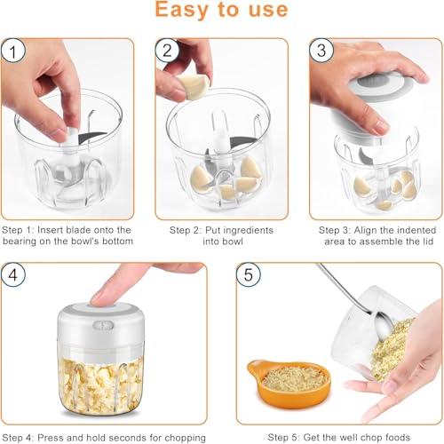 ThomsMait Electric Garlic Chopper - 30W USB Rechargeable Mini Food Processor