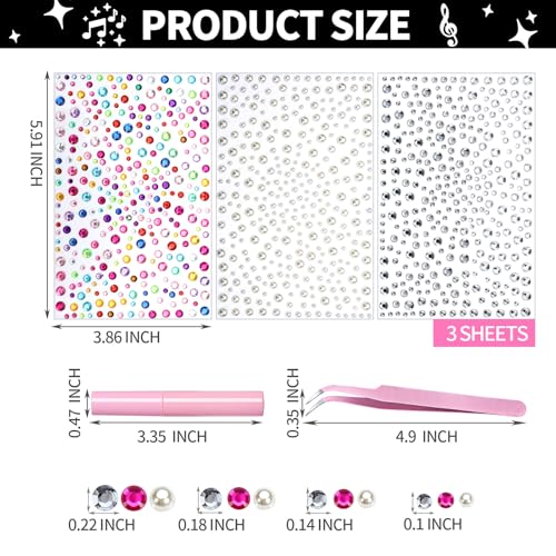 YGDZ Face Gems Kit with Makeup Glue - Rhinestones & Pearls