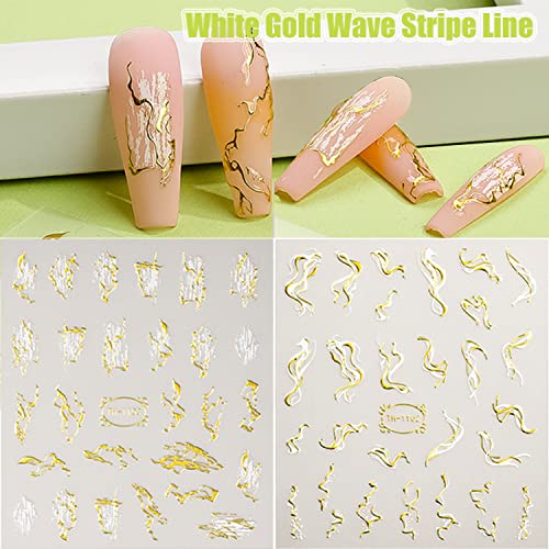 Zoance 12 Sheets Gold Stripe Line Nail Stickers for DIY Nail Art