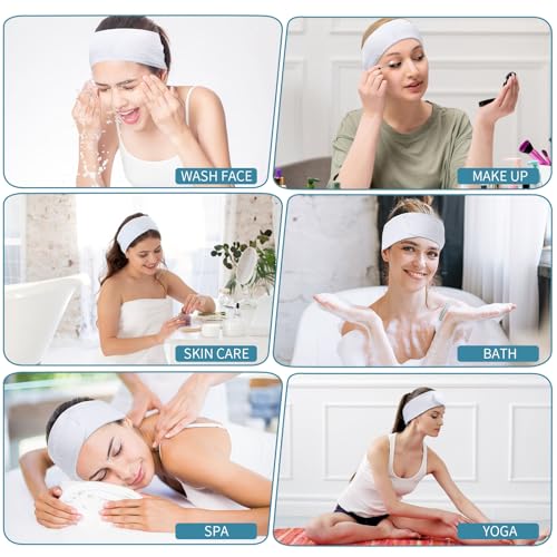 4 Pack Adjustable Spa Headbands for Women - Soft Towel Cloth