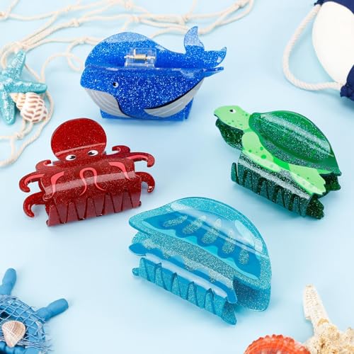 Sea Animals Hair Clips for Women - 4PCS Ocean-Themed Claw Clips