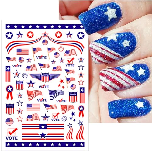 4th of July Nail Stickers - 8 Sheets USA Flag & Star Designs