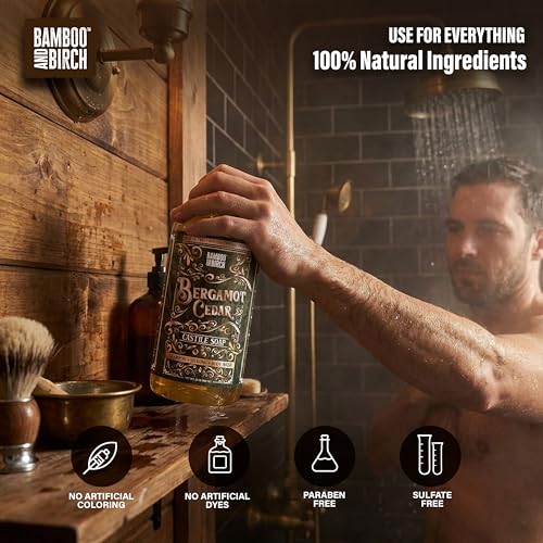 BAMBOO AND BIRCH Castile Soap Liquid, Bergamot Cedar, 32 oz Body Wash