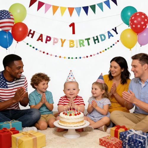 Happy Birthday Banner Set - Rainbow Felt Decorations for Parties