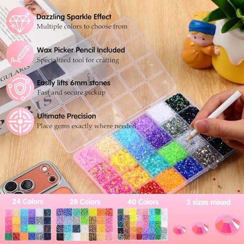 Omaky 30,000pcs Resin Jelly Rhinestones Bedazzling Kit 28 Colors with Glue - 30000 Variation