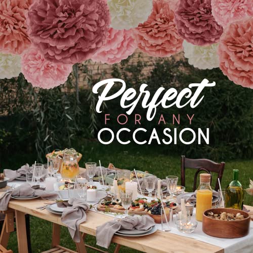 20 Piece Tissue Paper Pom Poms - Blush Pink, Mauve & Cream Party Decor
