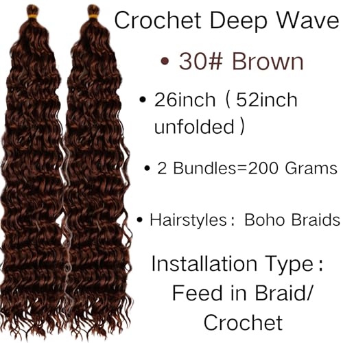 Brown Braiding Hair Extensions with Boho Curls - 26 Inch, Pack of 8