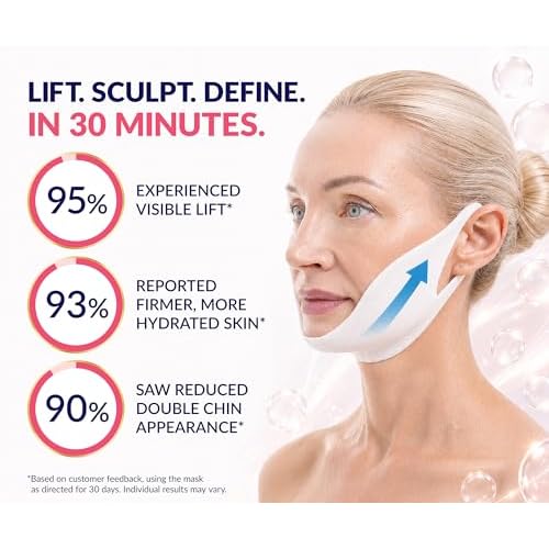 Stylia V Line Lifting Collagen Mask - Lift, Firm & Contour Jawline - Tightening Double Chin Strap with Hyaluronic Acid & Aloe - Neck Tightening and Lifting Mask - Jawline Shaper Face Lift Tape (10PC)