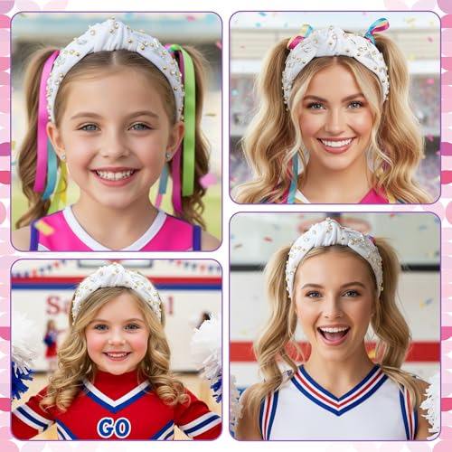 Jeweled Cheerleader Knotted Headband with Rhinestones & Pearls