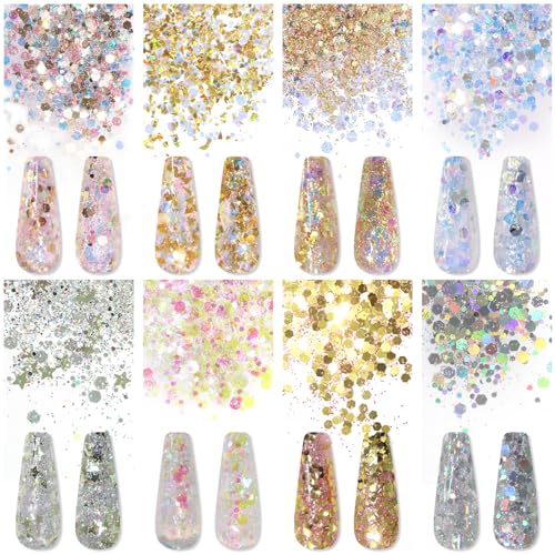 Laza 8-Color Iridescent Nail Art Glitter Powder Set
