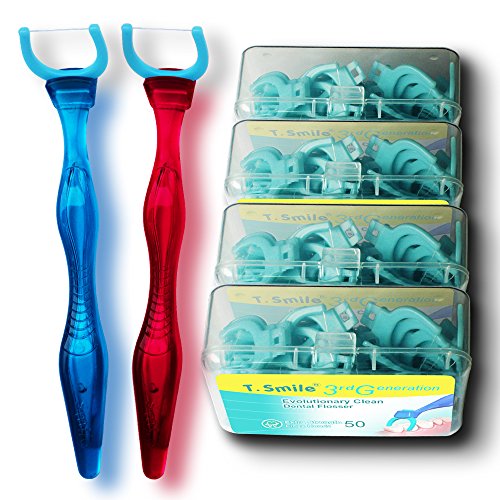 T.Smile Dental Flosser Kit with 2 Ergonomic Handles & 200 Floss Refills