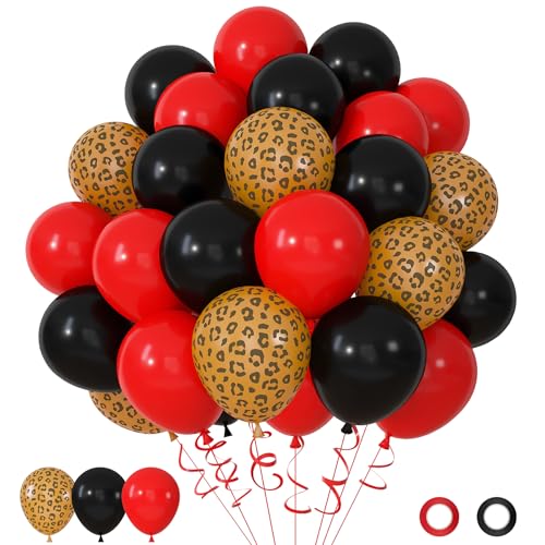 72pcs Red & Black Cheetah Print Balloons for Parties