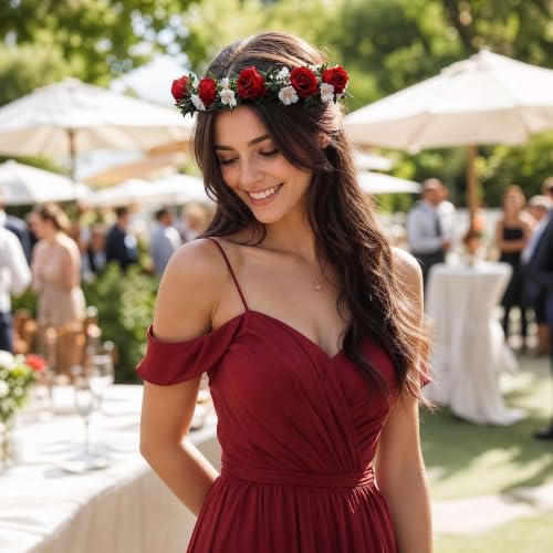 Red Rose Floral Crown Headband - Wedding Hair Accessory