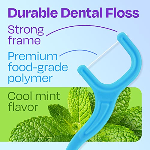 Trueocity Mint Dental Floss Picks with Brush, 200 Count - Ergonomic & Disposable