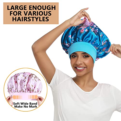 Heniho 10-Pack Large Satin Sleep Bonnets for Braids with Wide Band