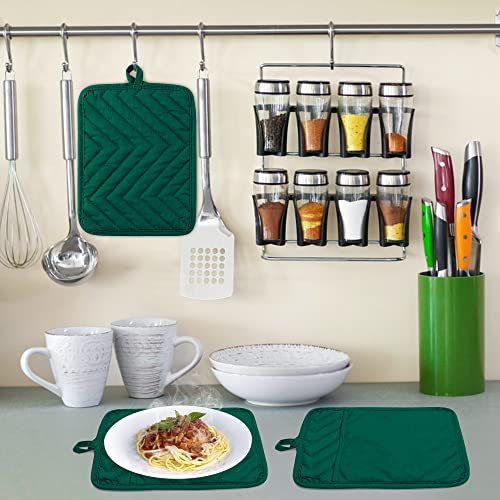 GROBRO7 5-Pack Cotton Heat Resistant Pot Holders - 8.9x6.9 in Dark Green