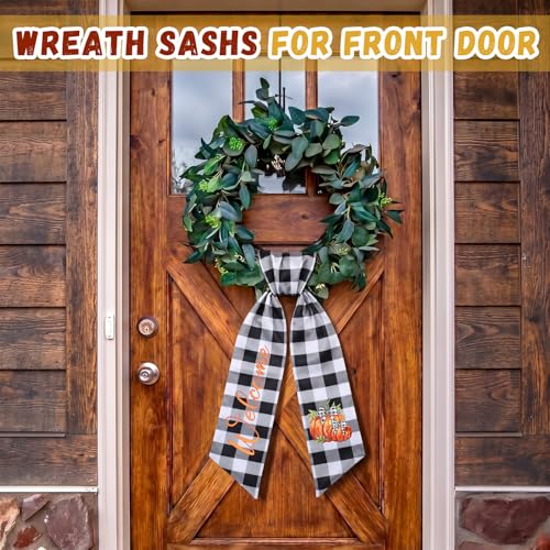 Buffalo Plaid Pumpkin Wreath Sash for Front Door Decor