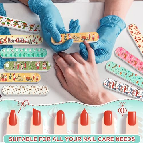100 Pack Christmas Mini Nail Files - Double-Sided Holiday Emery Boards