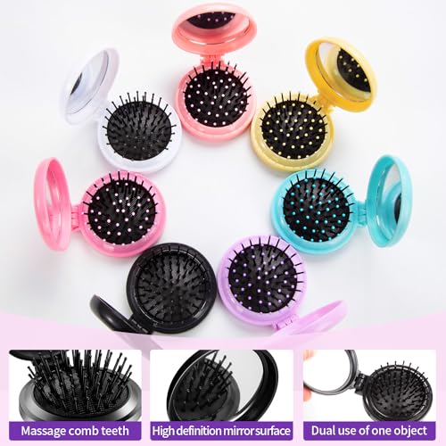 10-Piece Folding Pocket Hair Brush Set with Mirror, Travel Mini Comb