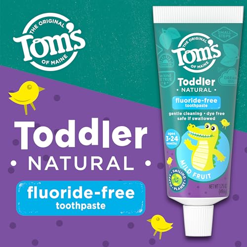 Tom's of Maine Toddler Fluoride-Free Toothpaste, 3 Pack - Mild Fruit Flavor for 3-24 Months