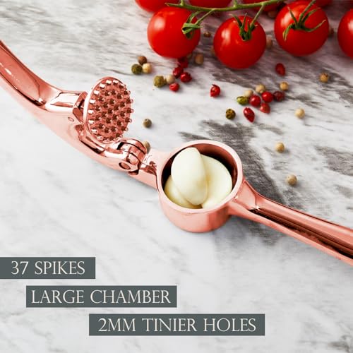 Professional Garlic Press - Easy Squeeze, Rust Proof, Rose Golden