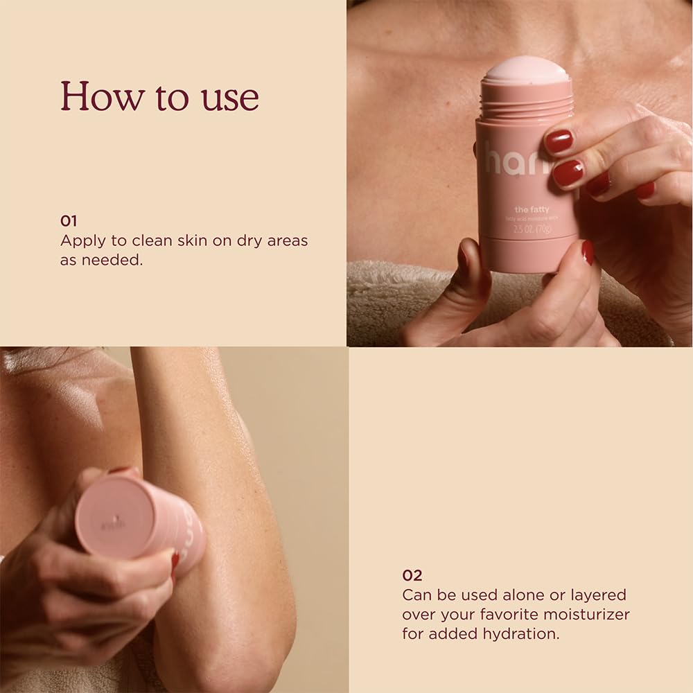 Fatty Body Moisturizer Stick - Hydrating Solid Lotion with Fatty Acids | Travel Size, Fragrance-Free, 2.5 oz