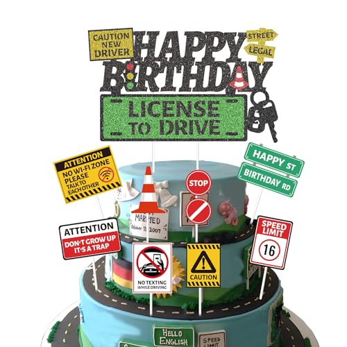 Driver's License 16th Birthday Cake Toppers - 9pcs Set for Boys
