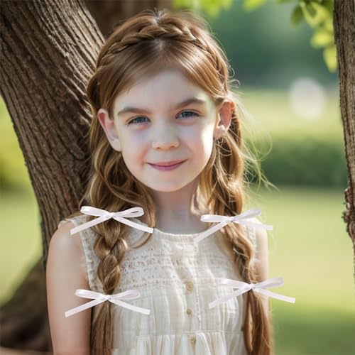 White Satin Bow Hair Clips Set for Girls & Women - 10 Pieces