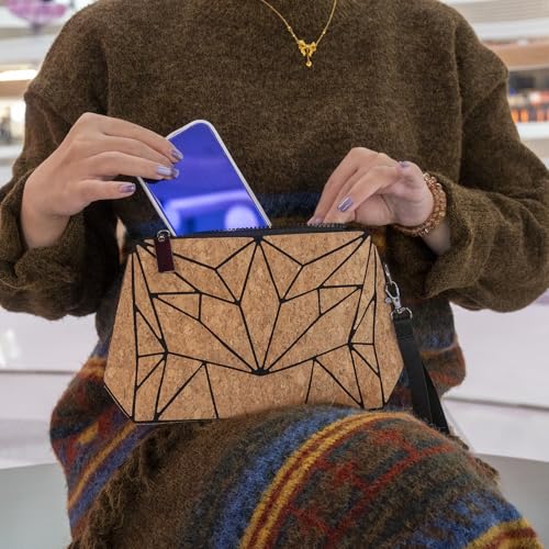 Cork Wristlet Pouch for Women - Zipper Makeup Organizer Bag