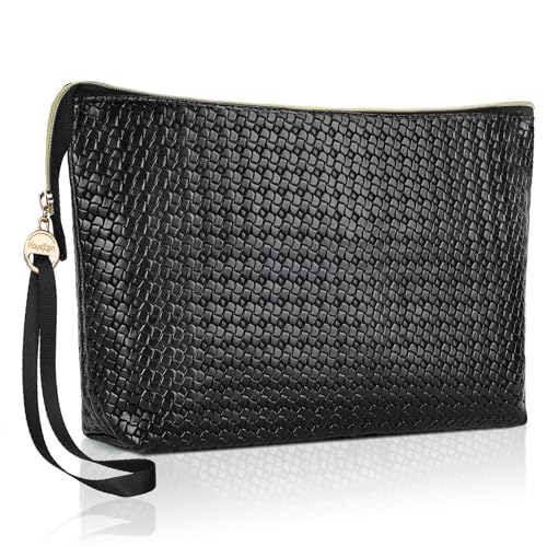 Large Plaid Makeup Bag with Wrist Strap - Travel Cosmetic Pouch