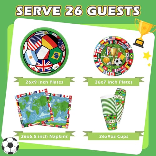 Soccer Party Tableware Set - 104 PCS Plates, Cups & Napkins