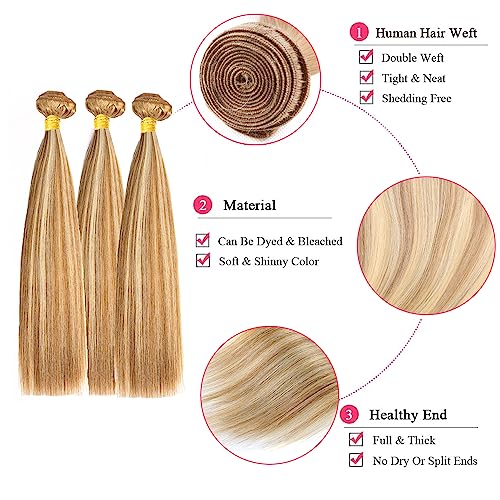 Brazilian Virgin Human Hair Straight Bundles - P27/613 Honey Blonde Highlight