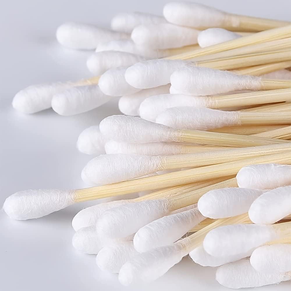 Premium Cotton Swabs - Biodegradable Organic Double Tips for Ear Wax Removal | 200 Count, Black