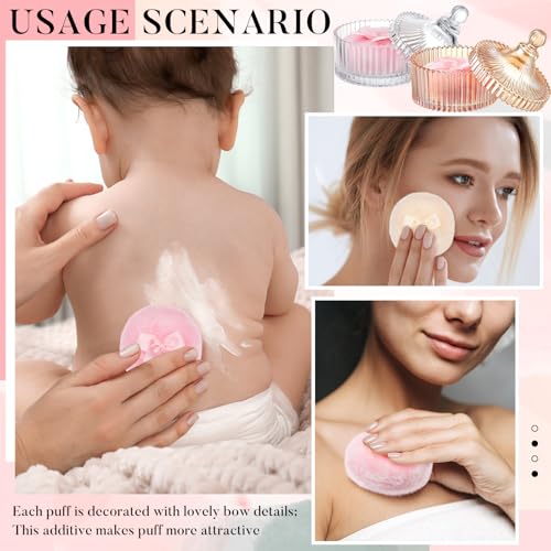 Tioncy 4 Pcs Body Powder Puff & Clear Amber Container Set - Simple Design